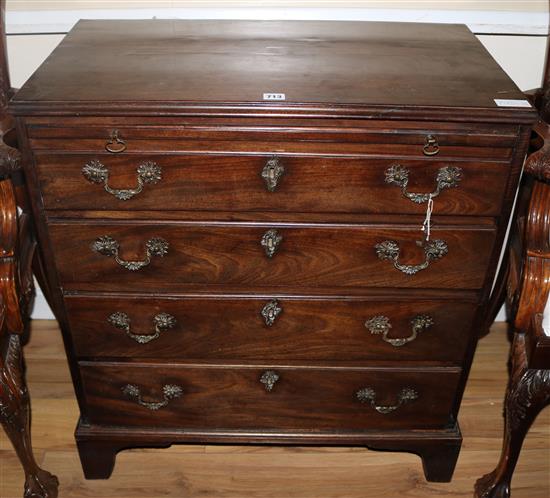 A George III mahogany chest, with slide and four graduated long drawers, on bracket feet, W.79cms